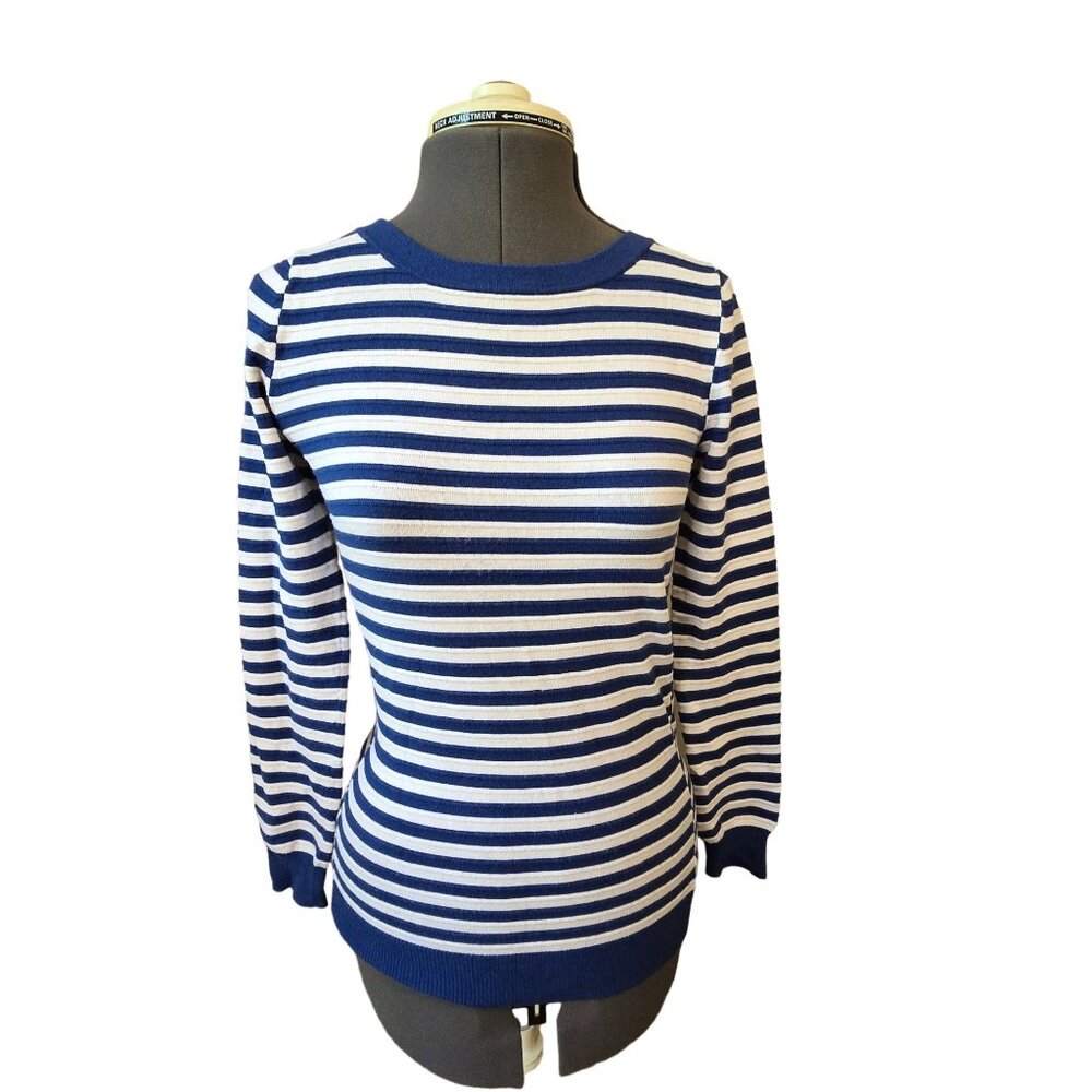 Theory Womens‎ Blue & White Striped Knit Sweater P